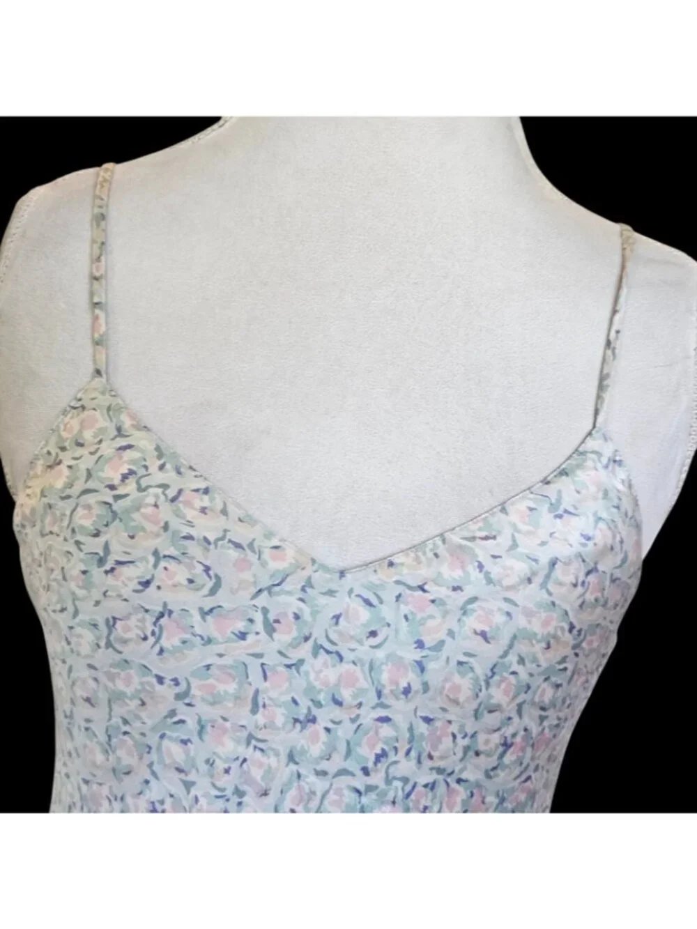 VTG Silk Slip‎ Mini Dress Soft Pastel Negligee Sz S Floral Short